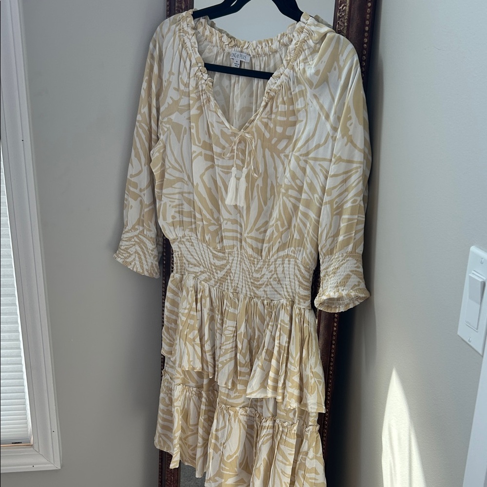 Patrons Of Peace- Elegant Yellow+Cream Patterned Dress
